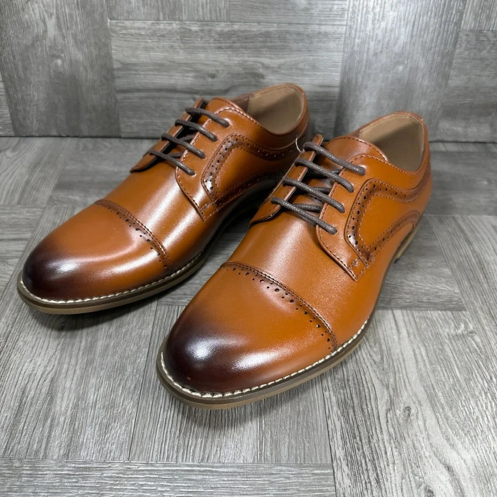 Stacy Adams Oxford Dickinson Kids 3M Cognac Cap Toe Brogue NEW 43418-221